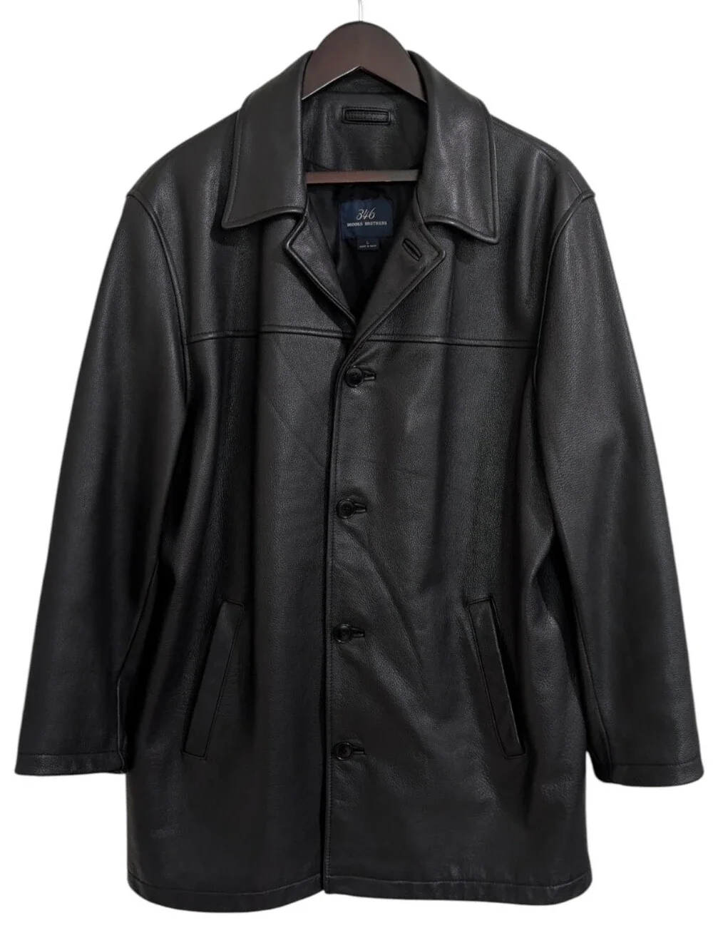 Brooks Brothers 346 Heavyweight Pebbled Genuine Leather Car Coat Jacket - Large
